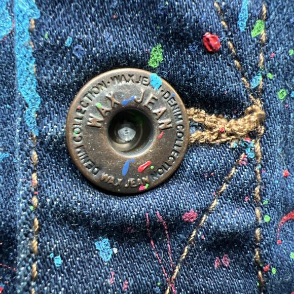 Wax Jeans Paint Splatter Skinny Overalls Blue Womens Size Small - Picture 8 of 16